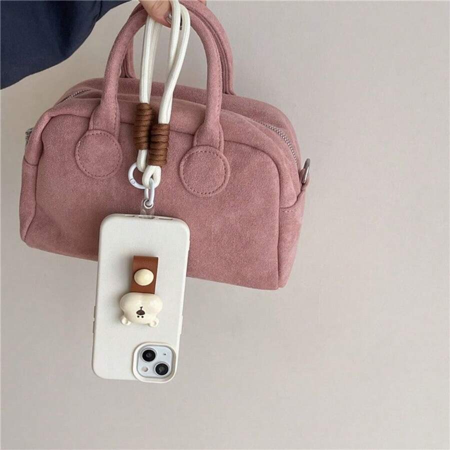 Ốp lưng da chống rơi thời trang mới cho cặp đôi màu trơn đơn giản thân thiện với da cao cấp, chất lượng cao cấp, khóa da hình gấu bông đáng yêu, dây đeo hai màu, phù hợp với dòng iPhone16/15/15Pro/15ProMax/14/13/12/11/XsMAX