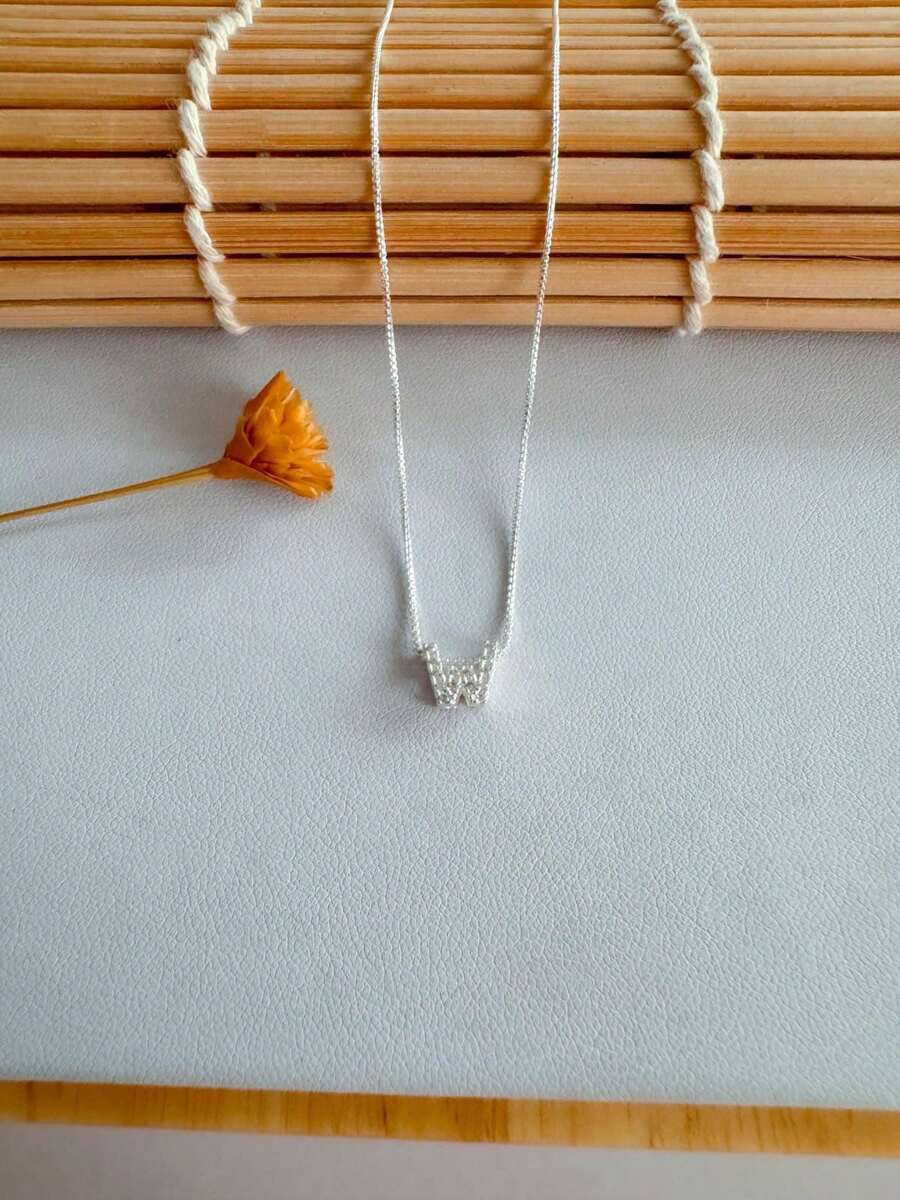 Delicarium Genuine 925 Silver Necklace With Initial Letter Studded With Zirconias - W - 查看 1