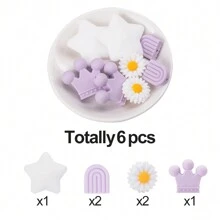 6/20/74/80 件/套时尚硅胶焦点珠，包括 12/15 毫米带孔圆形硅胶珠，以五角星、皇冠、拱门和雏菊为薰衣草主题，用于 DIY 珠宝制作手链项链钥匙扣吊坠珠等手工艺品配件家居装饰用品 - 薰衣草矽膠珠套裝 - 查看 9