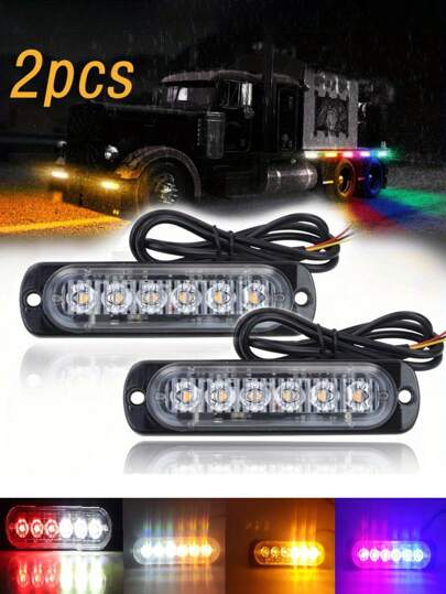 1 pieza/2 piezas Luz de advertencia LED para coche, luz de señal de advertencia ultra delgada de 6 LED con 16 modos de iluminación, resistente al agua, para camión y remolque