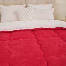 1pc Quilted New Thick Milk Velvet Patchwork Duvet Comforter Quilt - Red+White - View 2