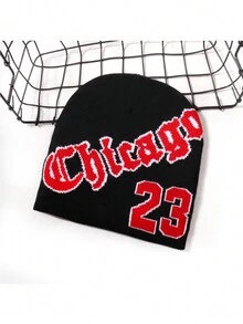 1 chiếc mũ len giữ ấm tai họa tiết chữ Chicago dệt kim Jacquard dành cho nữ dùng vào mùa thu/đông, mặc hàng ngày - Một kích thước phù hợp với tất cả - Xem 12