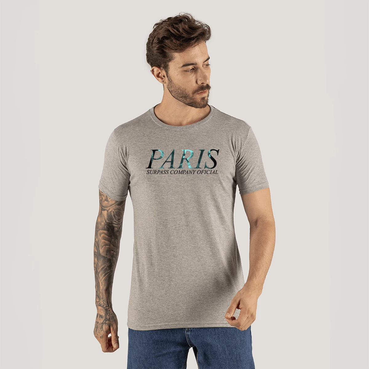 Comfortable Printed T-Shirt Street Style Cotton Paris Company - Grey - View 1