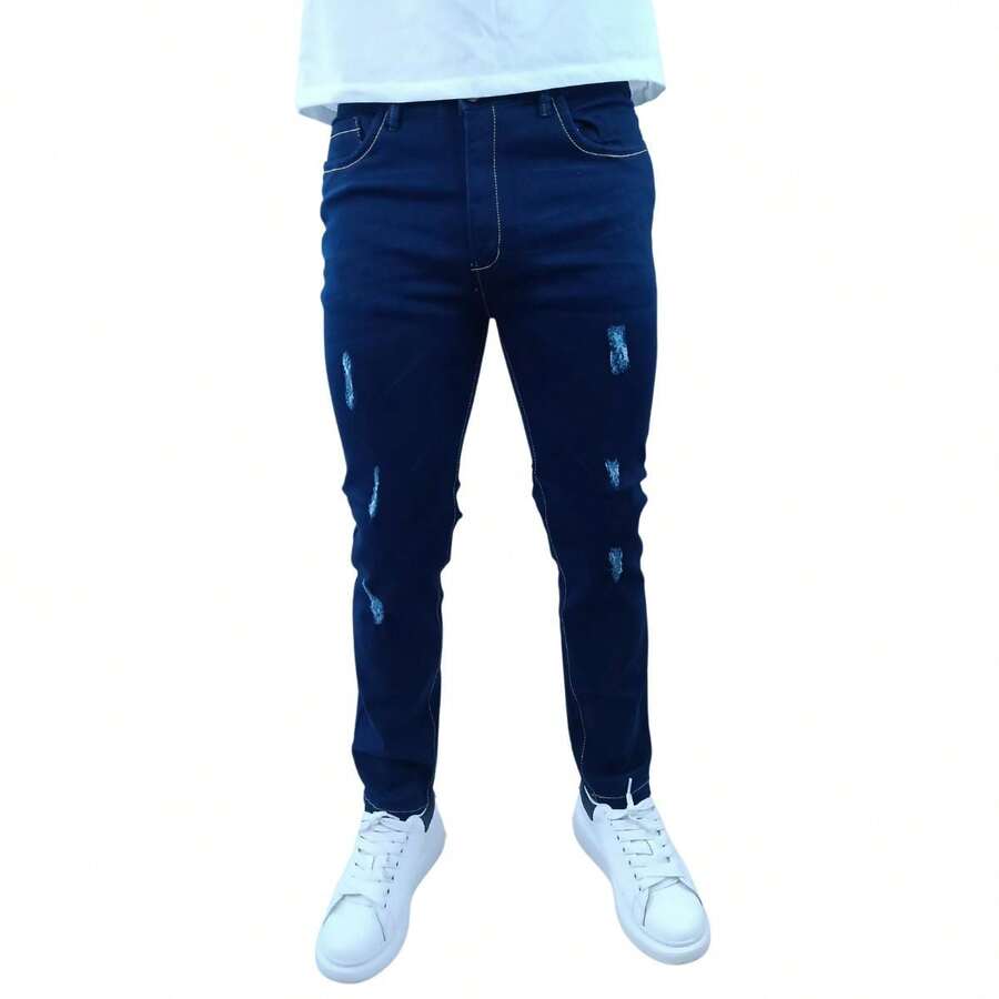 Pantalón de Mezclilla para hombre, corte skinny azul line - Azul Marino - Ver 1