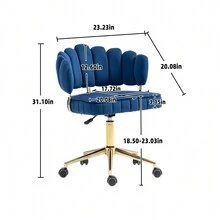 Anwick Silla de escritorio para oficina en casa de terciopelo, silla de computadora moderna y linda, silla giratoria ajustable en altura con ruedas para oficina en casa - Azul Marino - Ver 2