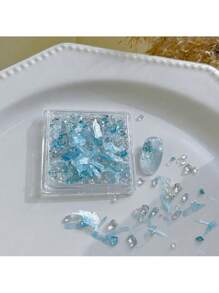 QPRETTY DU 1 pieza Decoración de uñas asimétrica de cristal, lámina de mica de piedra triturada y cuentas de acero del mismo color, pegatina de arte de uñas