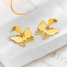 1 Pair Butterfly Design Dangle Drop Earrings, Creative Minimalist Elegant Fashion Retro Casual Fashionable, Suitable For Gift, Commuting, Street, Party, Festival Wear, OPP Bag Packaging - Gold - View 2