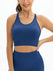 Women's Racerback Sports Bra With Breathable Stretch Fabric - Màu xanh hải quân - Xem 4