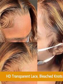 Eulisi 直发 13X4 蜜金色高清透明蕾丝前假发人发 4/27 高光渐变色蕾丝前假发人发预拔婴儿头发 180 密度无胶人发假发女士 - SP4/27 - 查看 3