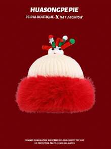1pc Plush Reindeer Horn Christmas Hat, Warm Knitted Beanie Unisex - Multicolor - View 13