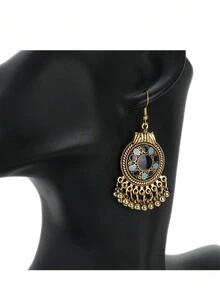 3 chiếc vòng cổ tua rua phong cách dân gian tráng men dầu cổ điển cho nữ, hoa tai tròn, tua rua hình học, dây chuyền dài, bộ trang sức cưới - Vòng cổ + bông tai - Xem 7