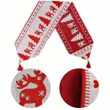 1 件全新圣诞亚麻印花桌旗，北欧风格餐桌装饰，适合餐厅 - 紅白色 - 查看 4