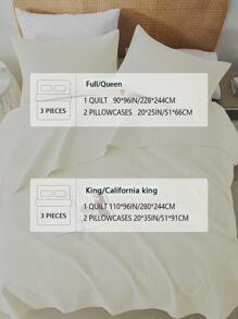 3 Pieces Of Solid Color Quilt Set With Creative Circular Pattern Design. Suitable For All Seasons, Soft And Comfortable Bedding Set, (Include 1 Quilt + 2 Pillowcases). - White - View 2