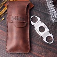 1 hộp đựng xì gà có dao cắt được cá nhân hóa, quà tặng Giáng sinh khắc cho anh ấy, quà tặng cho chồng, quà tặng cho bạn trai, quà tặng cho phù rể, lời cầu hôn của phù rể, hộp đựng xì gà du lịch tùy chỉnh - Chỉ có vỏ màu xanh xám - Xem 3