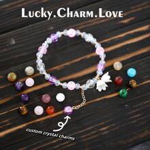 Bracelet de perles de cristal artificielles personnalisé pour femmes, fleur à grains, lys, perles colorées, bracelet corde élastique, bijoux à breloques