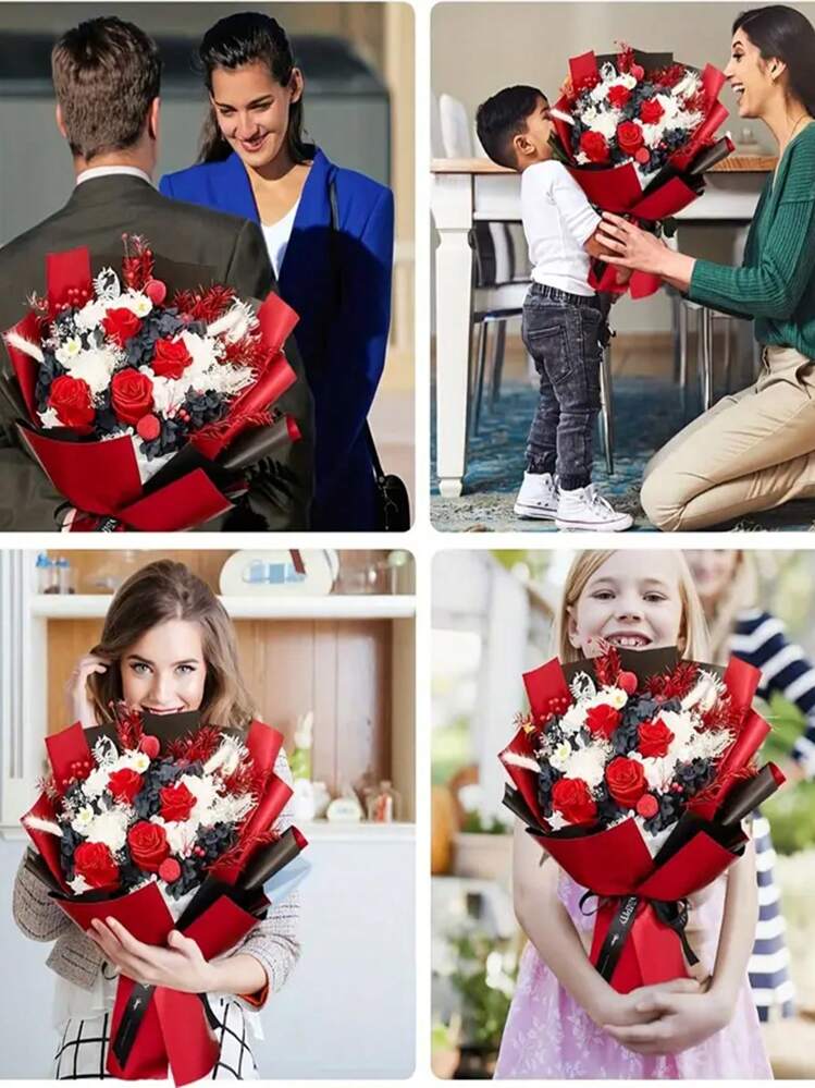 20 Sheets Premium Double-Sided Flower Wrapping Paper - Waterproof Red & Black Designs - Perfect For Stylish Gift Wrapping, DIY Crafts, Weddings & Any Occasion Decor - Includes Tissue Paper & Florist Bouquet Supplies - Red - View 4