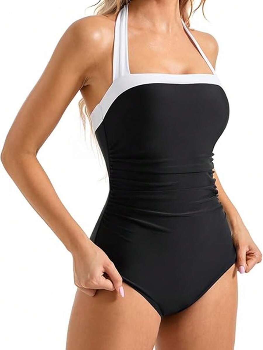 Women's Vintage Style Halter One-Piece Swimsuit With Tummy Control Summer