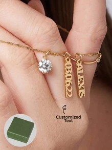 1 Stück alltägliche Mode exquisiter Stil, personalisierter Textanpassung+Zirkonia Anhänger Halskette, mehrere Namen können ausgewählt werden, 18 Karat Goldkette aus Edelstahl, alltäglicher Tragen und Geschenke für gute Freunde und Familie