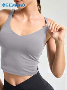 Tight Fitting Tank Top Longline Wirefree Padded With Medium Support Women Tank Top Spring/Summer - Dusty Purple - View 3