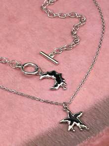 2 件/套哥特式月亮和星星项链，复古风格融化月亮项链套装，Y2K 女士时尚珠宝 - 銀色 - 查看 4