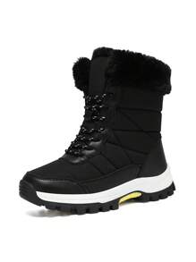 Botas de nieve para mujer de talla grande, con forro de piel, de moda, antideslizantes y resistentes al agua, de caña media - Negro - Ver 6