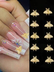 10 đồ trang trí móng tay hình động vật ong vàng, đồ trang trí móng tay bằng hợp kim kẽm ba chiều màu trơn, thích hợp để trang trí tiệm làm móng - Vàng - Xem 1
