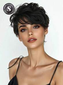 Tóc giả nữ chuyên nghiệp màu đen tự nhiên với tóc giả ngắn cho các bữa tiệc phù hợp với mọi mùa Tóc giả sợi tổng hợp nhập khẩu Tóc giả thay thế cho phụ nữ Cô gái Halloween Giáng sinh - Màu đen tự nhiên - Xem 1