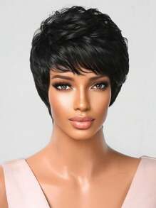 Tóc giả nữ chuyên nghiệp màu đen tự nhiên với tóc giả ngắn cho các bữa tiệc phù hợp với mọi mùa Tóc giả sợi tổng hợp nhập khẩu Tóc giả thay thế cho phụ nữ Cô gái Halloween Giáng sinh - Màu đen tự nhiên - Xem 3