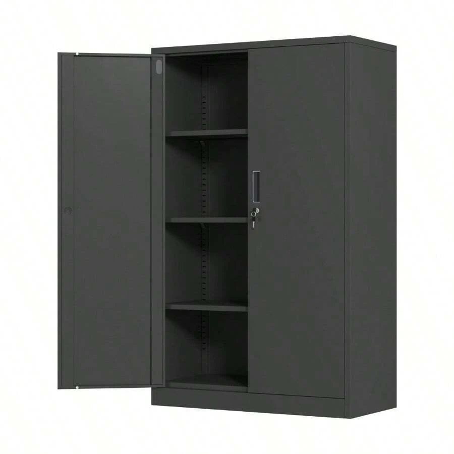 Metal Storage With Locking Doors And 3 Adjustable Shelves, 53.5
