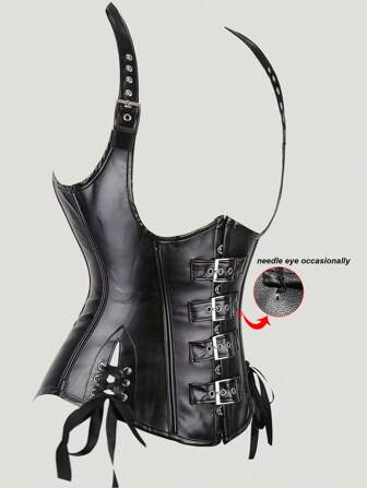 1st Kvinnors Halter Neck PU Läder Midja Bantning Korsett Top