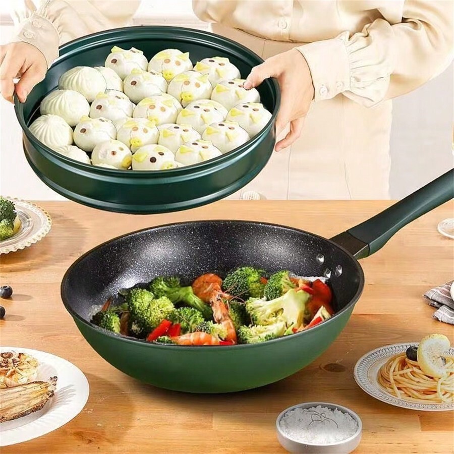 Queen Wok Red NonStick Pot Steamer Pan Pan Pan Pan Pan Pan Home