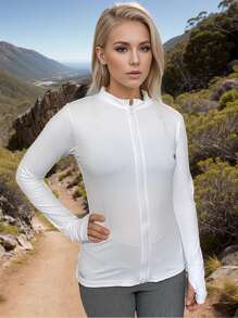 UV Shirt Blouse Soft Ice Fabric Sun Protection Zipper - trắng - Xem 2