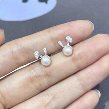 1 对简约优雅的 925 纯银可爱兔子珍珠耳钉，时尚精致优雅小巧，适合女性/女孩，适合休闲/派对/礼物 - 兔子 - 查看 5