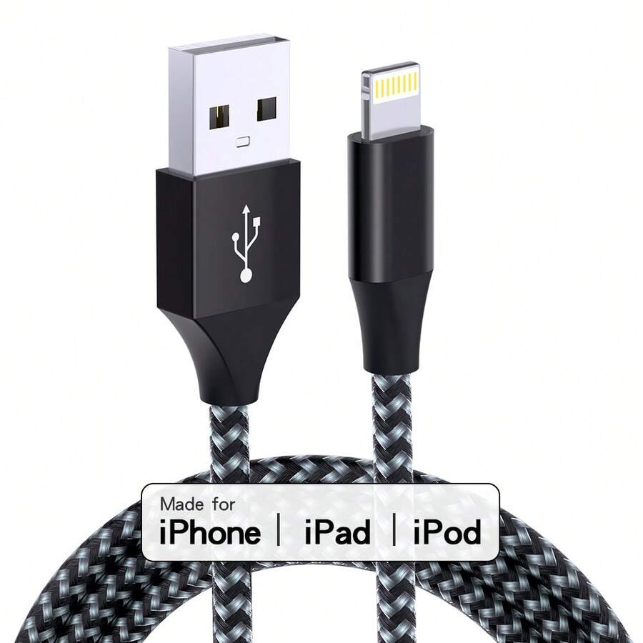 LAIHONEN USB Lightning 充电线 - 尼龙编织 USB-A 转 Lightning 线，快速充电和数据传输，MFi 认证，兼容 iPhone 14/13/12/11/XS/XR/X/Pro Max/Mini/8/7/6S/6/5S/SE、iPad IPod - 12W 高速充电，1m/2m/3m - 银白色