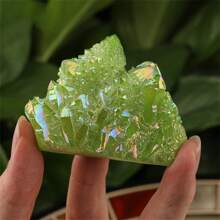 Natural Light Green Aura Titanium Crystal Quartz Cluster - Rough Specimen For Home And Office Decoration, Creative Gift And Jewelry Ornament - Green - View 2