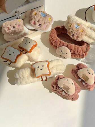 3pcs Cute Bear Headband & Wristband Set, Cartoon Toast Hairband For Washing Face, Hair, Skincare, Room Decor, Home,Skincare Headband,Beauty,Skin Care Products,Spa,Self Care,Skin Care Tools,Face Care,Esthetician Supplies,Skin,Face Wash,Facial