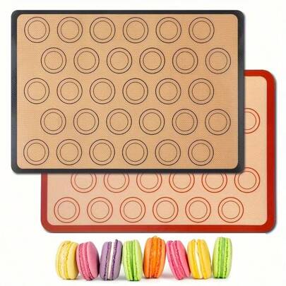 2 Pcs - Silicone Baking Mat For Oven, Non-Stick Macaron Silicone Mat For Baking, Reusable Heat Resistant Half Sheet Baking Mat For Cookies Macaron Bakery Pastry