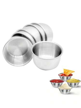 1/6pcs Diameter Stainless Steel Condiment Portion Cups Appetizer Plates Soy Sauce Bowl Serving Saucer Dish Dipping Sauce Cup,Stainless Steel Fruit Tea Trays,Sauce Pan Mini Melting Pot Stainless Steel Steak Sauce Cup Korean Style Dipping Dish With Handle Restaurant Seasoning Cups Tomato Dipping Bowl Sauce Cup With Handle Stainless Steel,School Supplies
