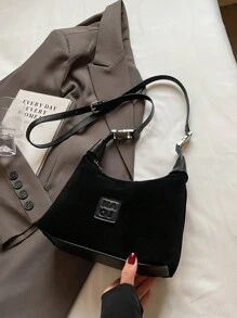 勃艮第大容量纯色女士斜挎饺子手提包 - 黑色 - 查看 6