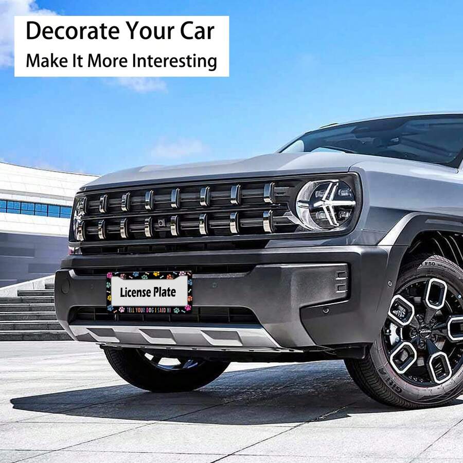 Multicolored Dog Paw Print License Plate Frame, Aluminum Alloy, Rust