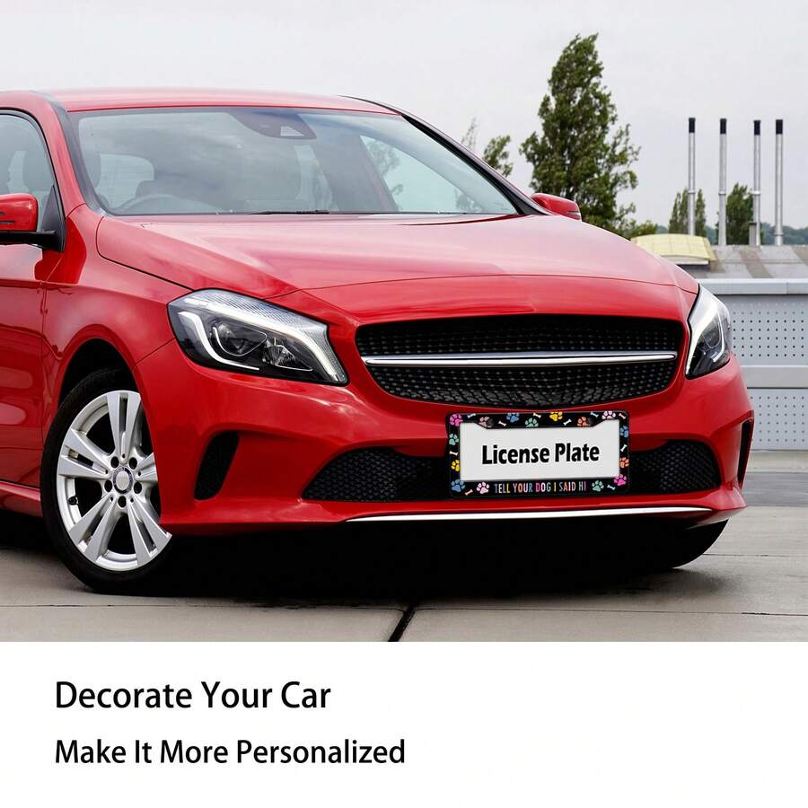 Multicolored Dog Paw Print License Plate Frame, Aluminum Alloy, Rust