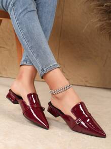 Giày lười mũi nhọn đế bằng cho nữ có quai nơ tua rua, dép quai hậu hở mũi cho mùa hè - Màu Đỏ Sâu - Xem 3