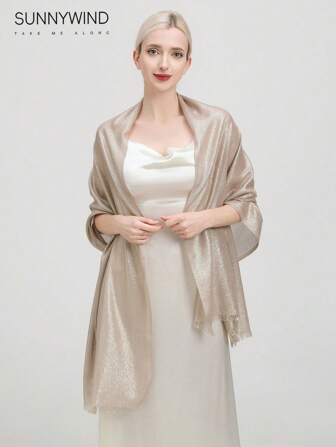 1 件女士纯色涤纶优雅金线围巾，适合派对