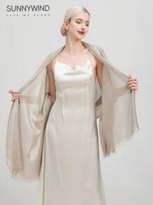 1pc Women's Solid Color Polyester Elegant Gold Thread Scarf, Suitable For Parties - Champagne - View 4