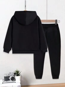 2pcs/Set Boys' Video Game Graphic Print Hoodie And Sweatpants Set - Black - View 2