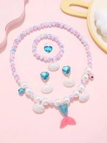 5入組美人魚假珍珠項鍊珠寶套裝,適用於女孩 - 紫色 - 查看 9