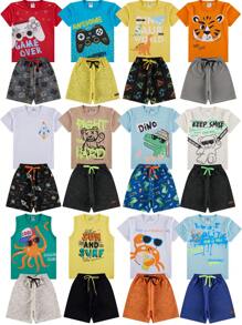 Kit Sortido 10 Peças Conjunto Infantil Menino Verão - 5 Camisetas + 5 Bermudas