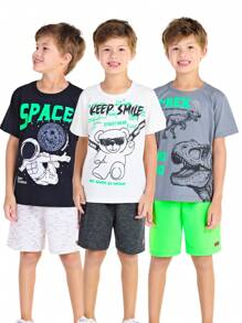 Kit Sortido 10 Peças Conjunto Infantil Menino Verão - 5 Camisetas + 5 Bermudas