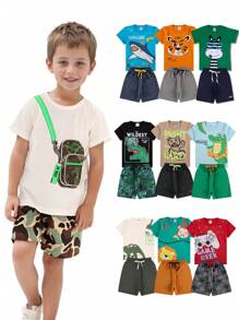 Kit Sortido 10 Peças Conjunto Infantil Menino Verão - 5 Camisetas + 5 Bermudas