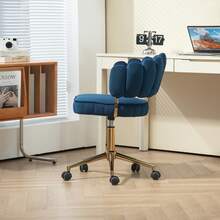 Anwick Silla de escritorio para oficina en casa de terciopelo, silla de computadora moderna y linda, silla giratoria ajustable en altura con ruedas para oficina en casa - Azul Marino - Ver 7